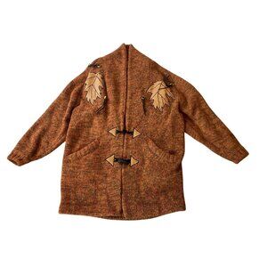 Vintage Tony Lambert Leaf Embellished Wool Blend Toggle Cardigan Sweater Small